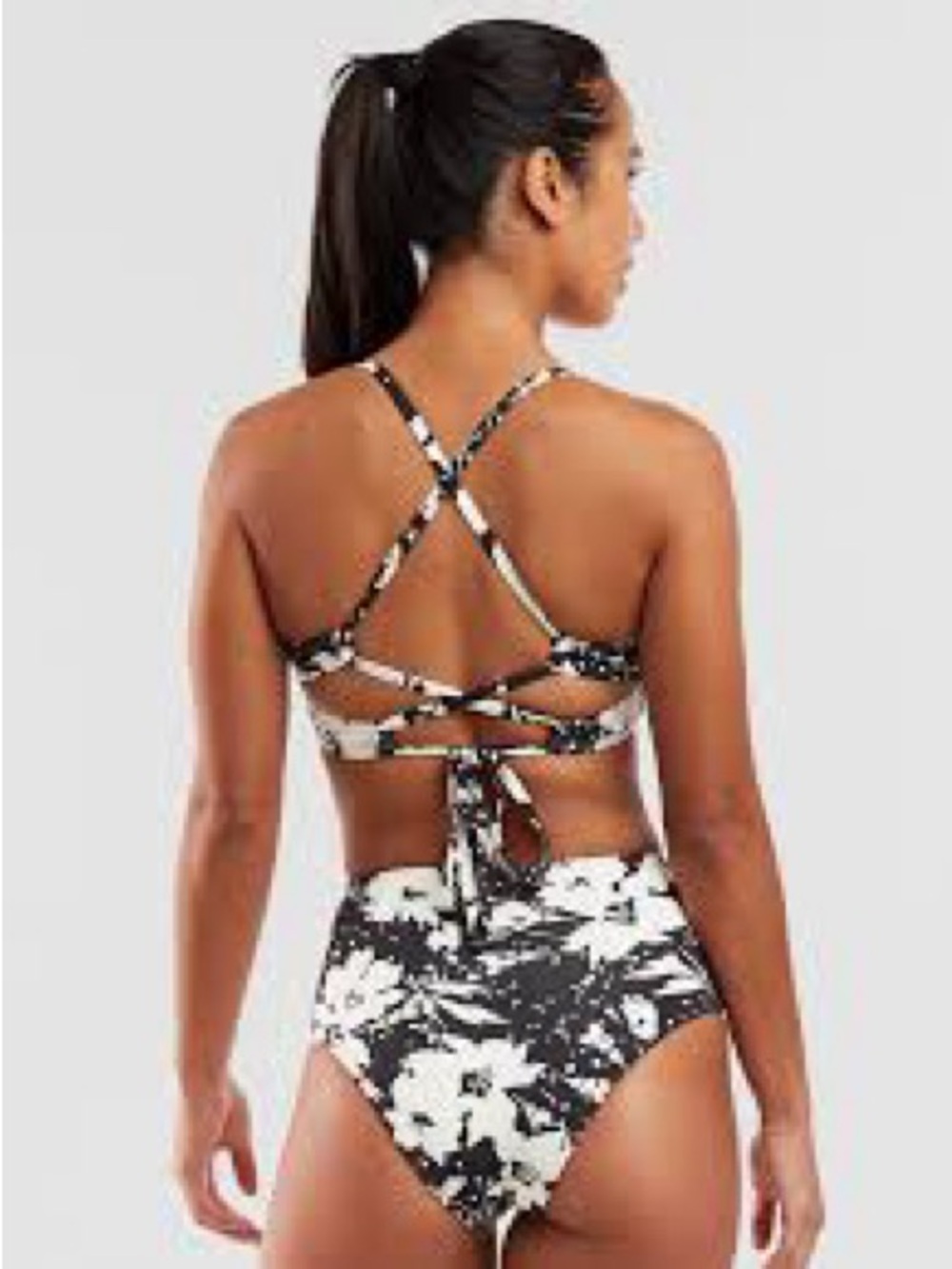 Carve Designs Black and White Floral Capitola Bikini Top 36D